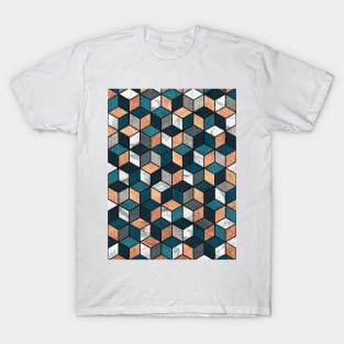 Copper, Marble and Concrete Cubes with Blue T-Shirt